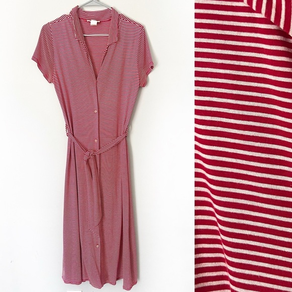 Rolla Coster Jersey Knit Shirt Dress Red White Stripe Medium Coastal Modest - Picture 1 of 12